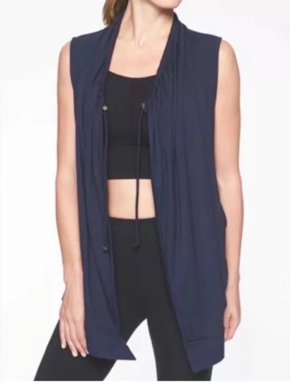 Athleta Mindset Sleeveless Navy Open Front Active Vest  Size M Breathable